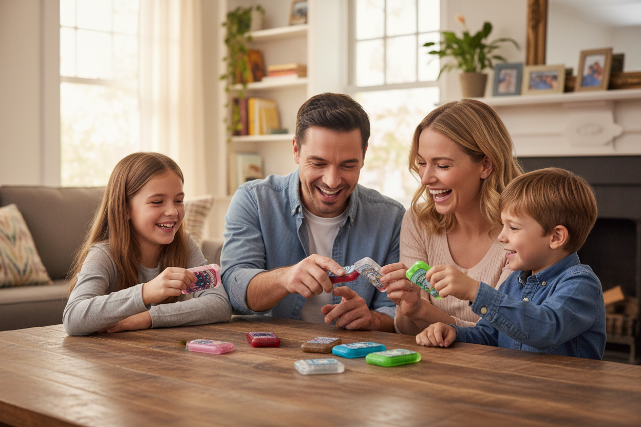 Hero Banner - Family Playing with Kawaii Fidget Sliders